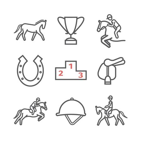 Horse line icons set. Equestrian. Vector signs for web graphicsのイラスト素材