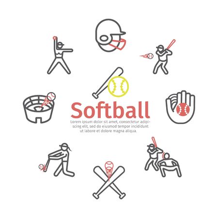 Softball line icons. Vector sport signs for web graphics.のイラスト素材