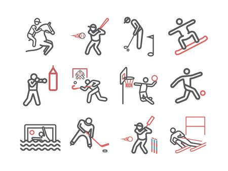 Kinds of Sports line icons set. Sports players. Vector signs for web graphicsのイラスト素材