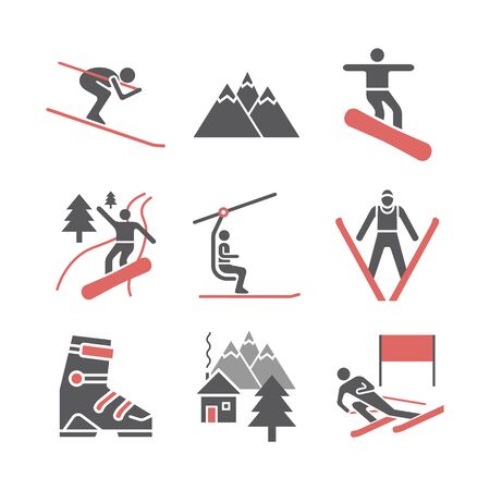 Ski resort icons. Flat icon. Vector sports signs.のイラスト素材