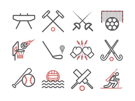 Kinds of Sports line icons set. Sports players. Vector signs for web graphicsのイラスト素材