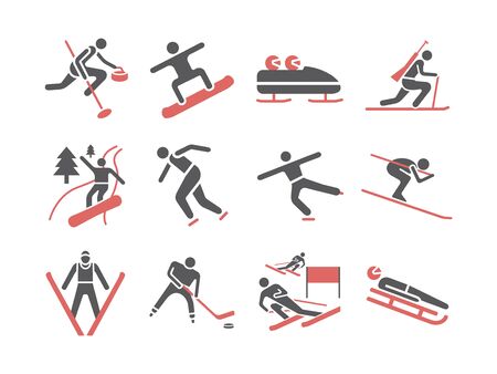 Winter sport. Flat icons. Skiing. Vector signs for web graphicsのイラスト素材