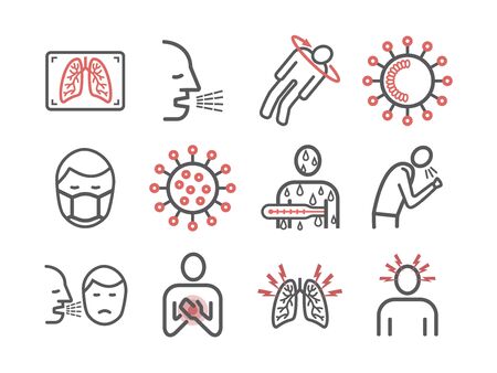 Coronaviridae line icons. Symptoms. Vector signs for web graphicsのイラスト素材