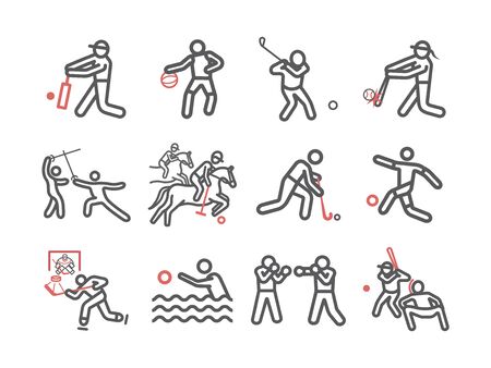 Kinds of Sports line icons set. Sports players. Vector signs for web graphicsのイラスト素材