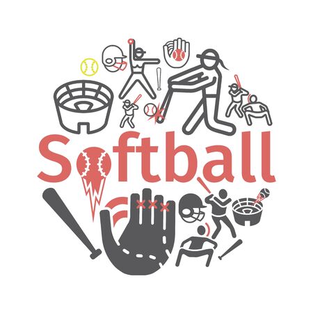 Softball line icons. Vector sport signs for web graphics.のイラスト素材