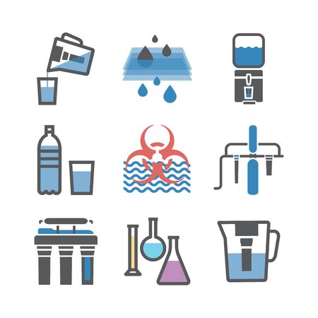 Water purification line icons, filters sign. Vector signs for web graphicsのイラスト素材