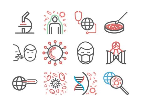 World virus line icons. Symptoms. Vector signs for web graphics.のイラスト素材