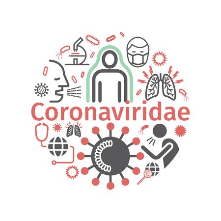 Coronaviridae line icons. Symptoms. Vector signs for web graphicsのイラスト素材