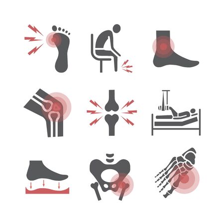 Leg pain. Foot problems. Vector signs for web graphics.のイラスト素材