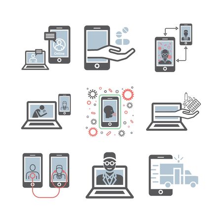 Online medicine line icons. video communication with doctors. Vector signs for web graphicsのイラスト素材