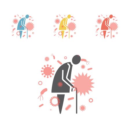 Senior women. Virus threat. Vector signs for web graphicsのイラスト素材