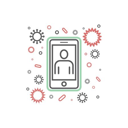 Virus searching on smartphone vector illustration. Vector sign for web graphicのイラスト素材