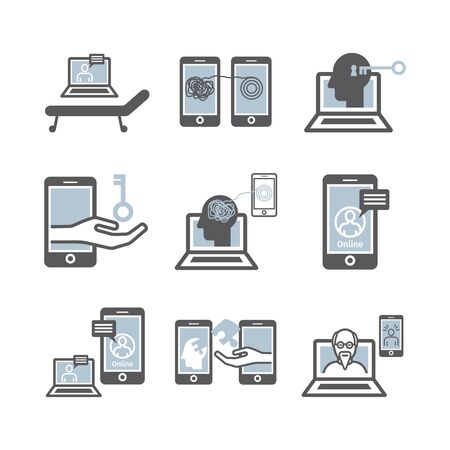 Psychology online concept icon. Psychotherapeutic session. Chat with psychologist. Vector sign for web graphic.のイラスト素材