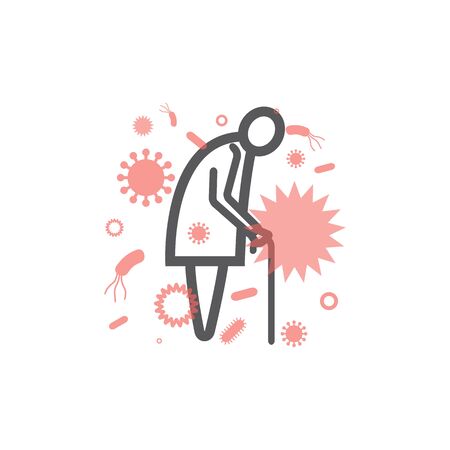 Senior women. Virus threat. Vector signs for web graphicsのイラスト素材