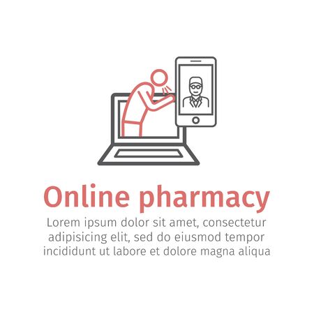 Online Doctor line icon. Vector signs for web graphicsのイラスト素材