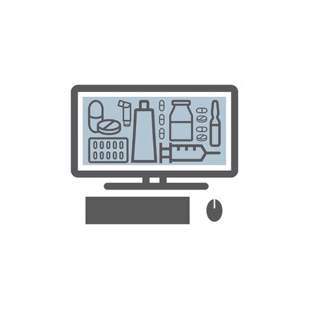 Pharmacy Online. Line icon. Ordering drugs. Vector signs for web graphics.のイラスト素材