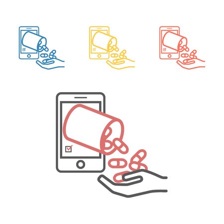 Pharmacy Online. Line icon. Ordering drugs. Vector signs for web graphics.のイラスト素材