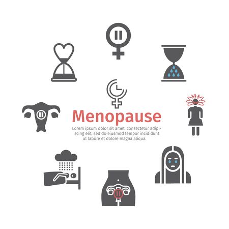 Menopause flat icons. Infographics. Woman Sickness. Vector signs for web graphicsのイラスト素材