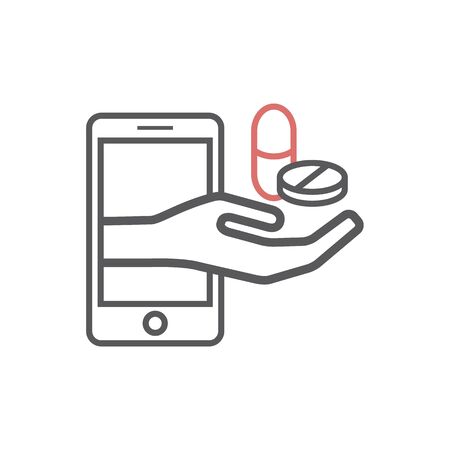 Pharmacy Online. Line icon. Ordering drugs. Vector signs for web graphics.のイラスト素材