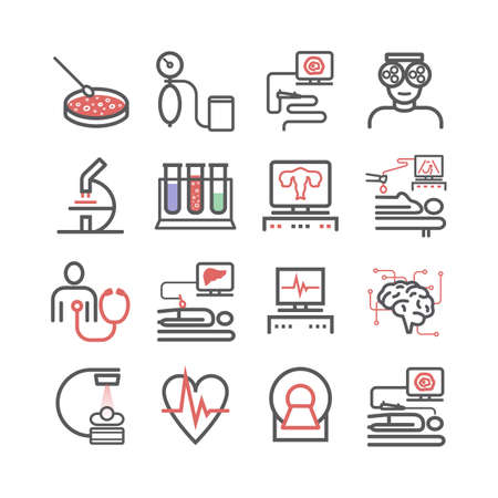 Medical diagnostic line icons set. Health center. Vector sign for web graphics.のイラスト素材
