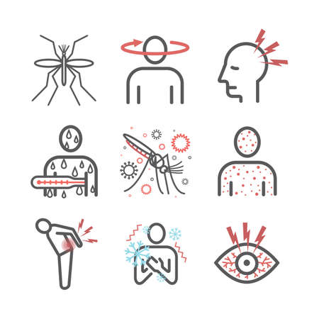 Dengue fever line icons set. Vector signs for web graphics.のイラスト素材
