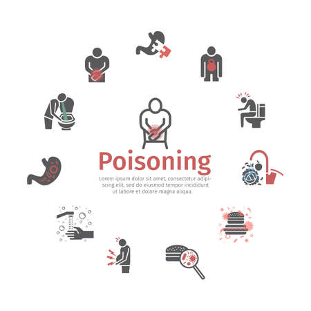 Food and water poisoning icons. Hygiene symbols. Vector signs for web graphics.のイラスト素材