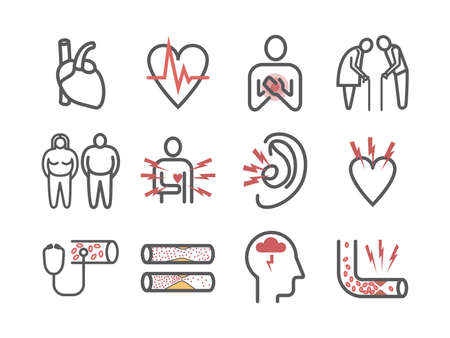 Atherosclerosis. Symptoms. Line icons set. Vector signs for web graphics.のイラスト素材
