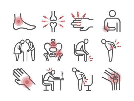 Joint pain. Icons set. Vector signs for web graphics.のイラスト素材