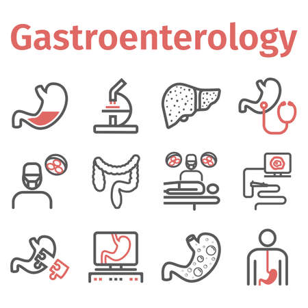 Gastroenterology line icons. Hospital department. Health center. Vector sign for web graphics.のイラスト素材