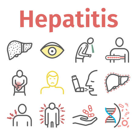 Hepatitis line icon Infographics. Vector signs for web graphics.のイラスト素材