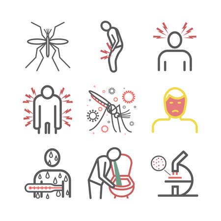 Yellow fever line icons. Symptoms. Vector signs for web graphics.のイラスト素材