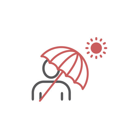 Man under umbrella on the beach. Vector flat design illustrationのイラスト素材