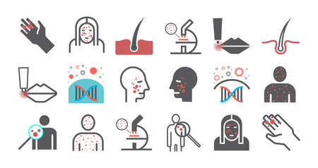 Dermatology. Line icons set. Vector signs for web graphics.のイラスト素材