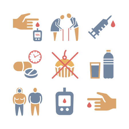 Diabetes Mellitus Symptoms and Symbols. Diabetes icons set.のイラスト素材