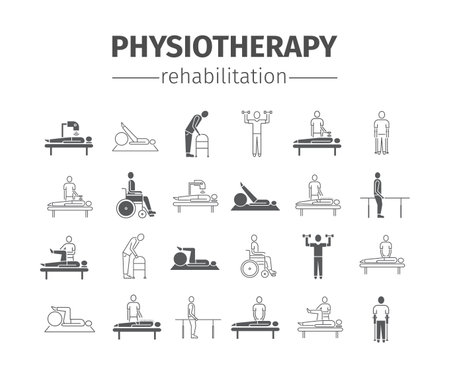 Thin line icons for physiotherapy, rehabilitation center.のイラスト素材