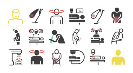 Cholecystitis line icon Infographics. Vector signs for web graphics.のイラスト素材