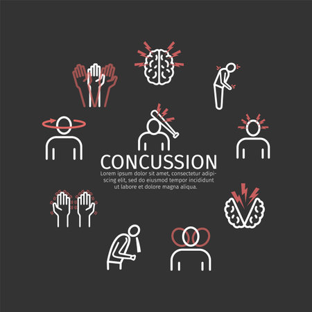 Line icons illustrating concussion symptoms and treatments, vector graphics for web use.のイラスト素材