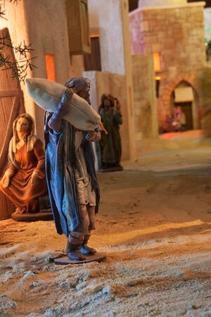 CHINCHILLA DE MONTEARAGON - DECEMBER 30: a Jesus Christ scene of the Christmas crib in the belen de Chinchilla, on December 30, 2011 in Chinchilla de Montearagon, Spainのeditorial素材