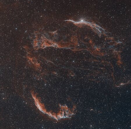 Real astronomic picture taken using telescope, this is called veil nebula, a supernova remnant