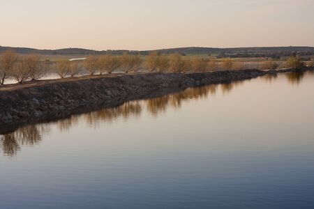 peaceful picture of petrola lagoon, in albacete, spainの写真素材
