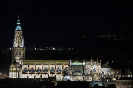 night view of the cathedral of toledo, in spainの写真素材