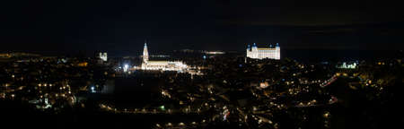 nocturnal panoramic view of the ancient city of toledo, in spainの写真素材