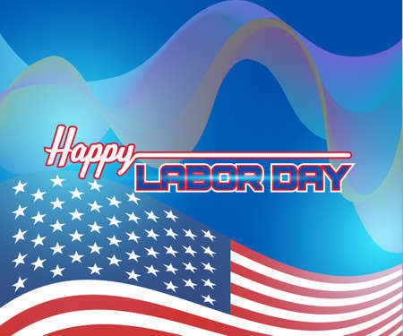 happy labor day banner, with smooth line wave abstract and flag background, great for banner, greeting card or coworker giftのイラスト素材