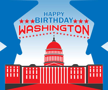 happy birthday washington, in red blue, great for greeting cards, banners, posters, social mediaのイラスト素材
