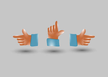 3d collection of directions, shoot up, right, left. hand cartoon style