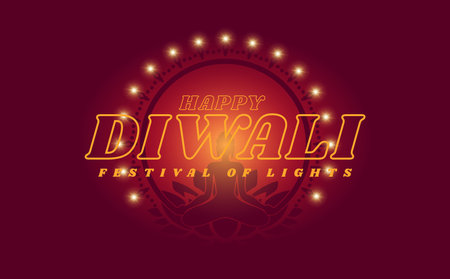 Diwali traditional festival congratulation banner design vector, with circular light effectのイラスト素材