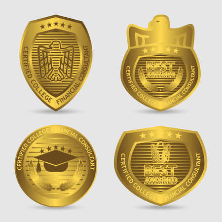 consultant award badge set, in gold color with luxury style, great for various award badgesのイラスト素材