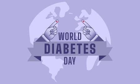 World diabetes day poster background, hand drawn and ribbon underneathのイラスト素材