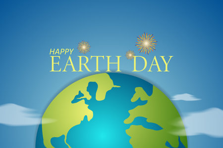 earth day poster illustration. Eco design 3d Earth map shape over cloud, with save Earth concept. Happy Earth Dayのイラスト素材