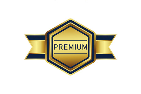 Award badge in gold color, Luxury dark blue and gold design elements of badges, medals, labels, seals, badges and ornamentsのイラスト素材